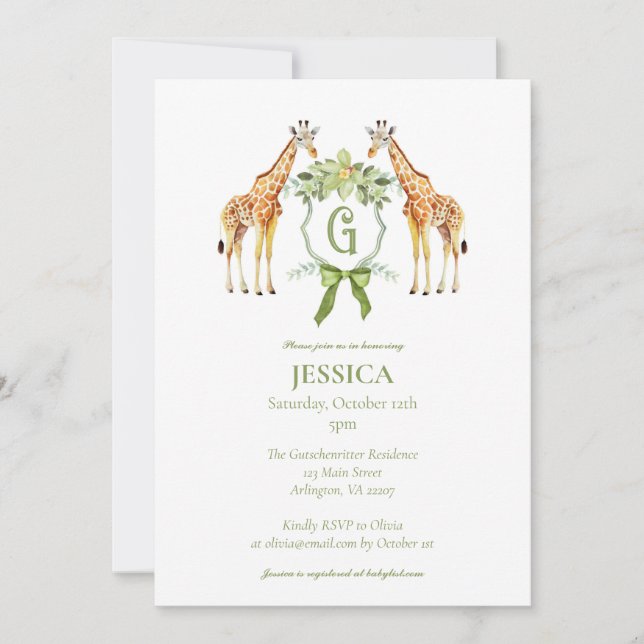 Giraffe Monogramme Baby shower Invitation (Devant)