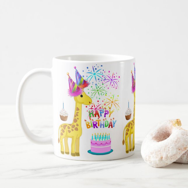 Giraffe Mug Joyeux Anniversaire Mug (Avec donut)