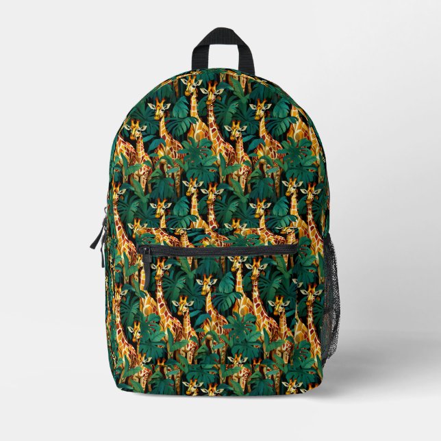 Giraffe Muster in einem grünen Dschungel Bedruckter Rucksack (Vorderseite)