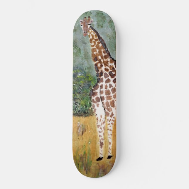 Giraffe nach Skateboard schauend (Vorderseite)