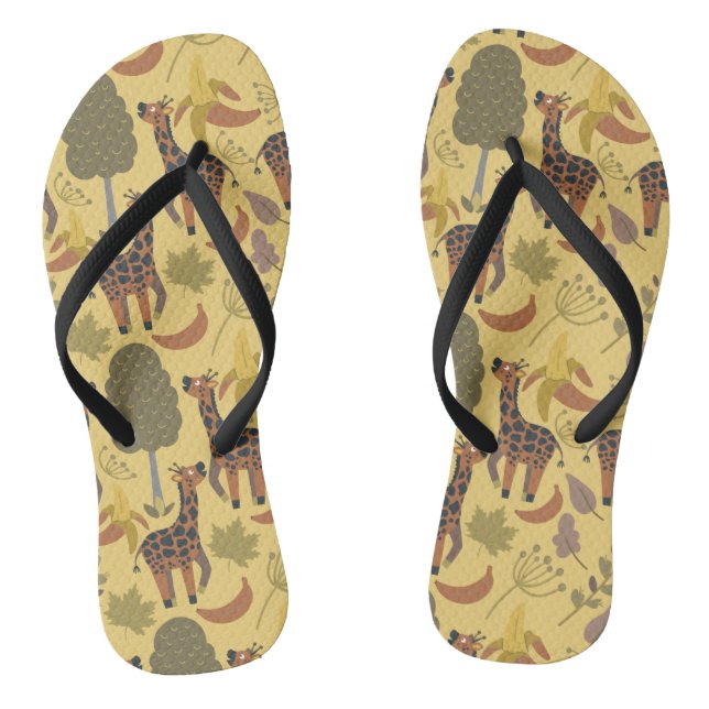 Giraffe nahtloses Muster, gelber Hintergrund Flip Flops (Fußbett)
