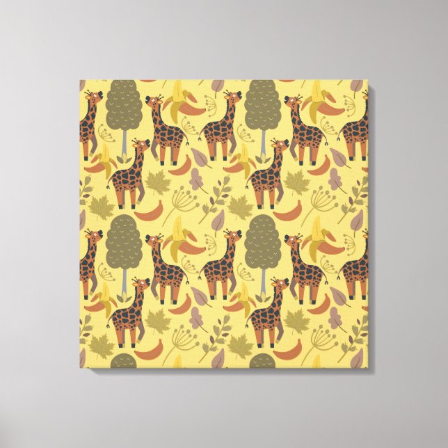 Giraffe nahtloses Muster, gelber Hintergrund Leinwanddruck (Vorderseite)
