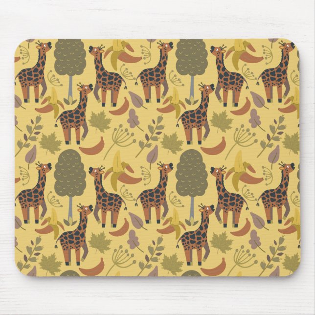 Giraffe nahtloses Muster, gelber Hintergrund Mousepad (Vorne)