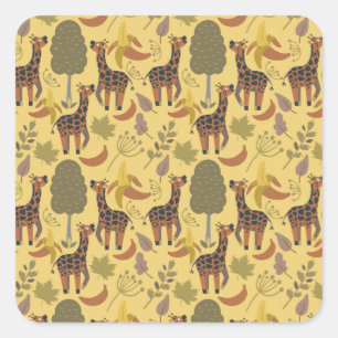Giraffe nahtloses Muster, gelber Hintergrund Quadratischer Aufkleber