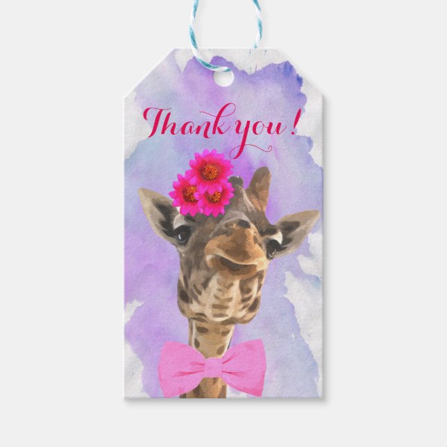 Giraffe niedlich Safari Tier Aquarell Vielen Dank Geschenkanhänger (Vorderseite)