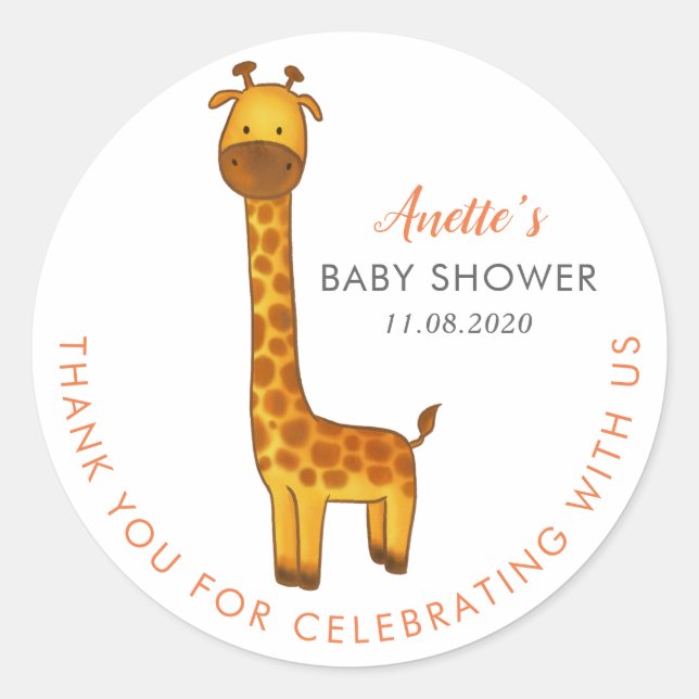 Giraffe Niedliche Minimalistische Babydusche Viele Runder Aufkleber (Vorderseite)
