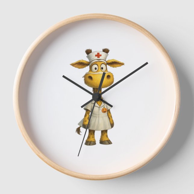 Giraffe Nurse Cartoon - Herausgeber der Whimsikale Uhr (Vorderseite)