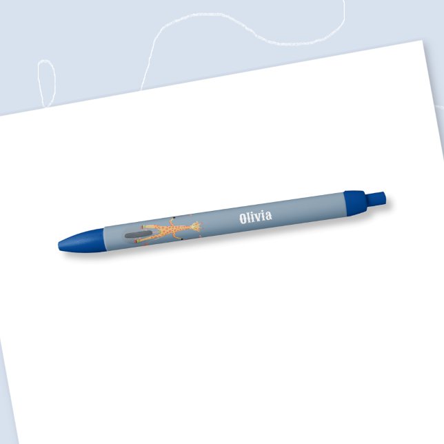 Giraffe on a Unicycle Kid Personalized Blue Pen Kugelschreiber (Giraffe on a unicycle kid personalized pen . )