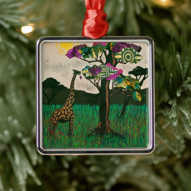 Giraffe on the Planes of Africa Ornament Aus Metall (Baum)