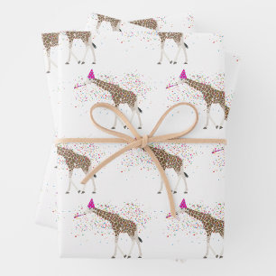 Giraffe Partying Safari Tiere mit einem Party Geschenkpapier Set