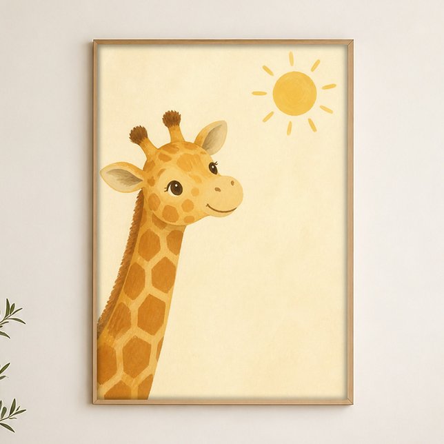 Giraffe Peek Wasserfarbe Whimsical Kunstposter Poster (Shown framed for scale. Poster ships unframed; frames are an optional add-on.)