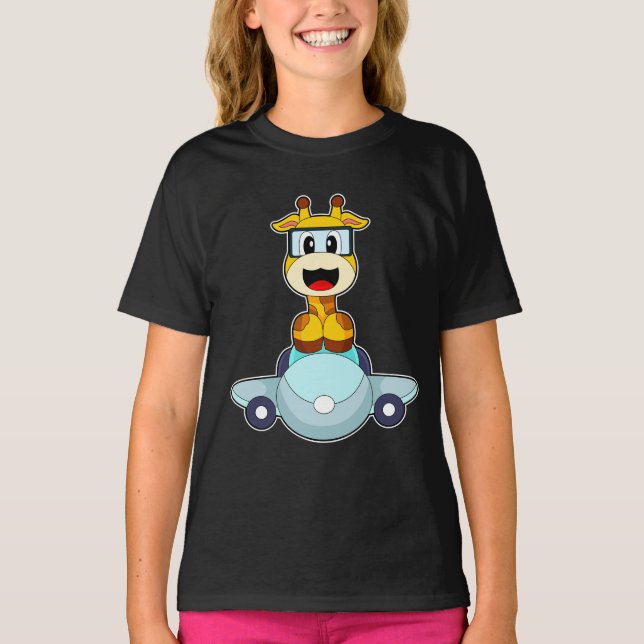 Giraffe Pilot Flugzeug T-Shirt (Vorderseite)