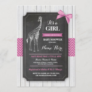 Giraffe Pink Baby Dusche Party Girls Wood Einladun Einladung