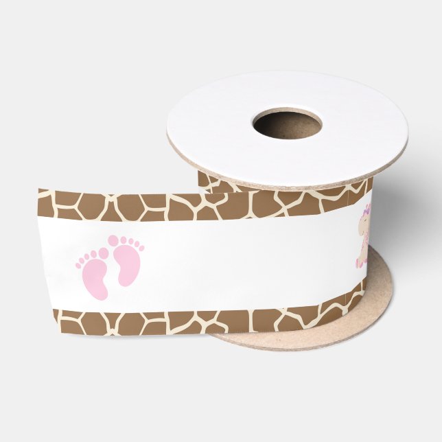 Giraffe Pink Girl Baby Dusche Satinband (Spule)