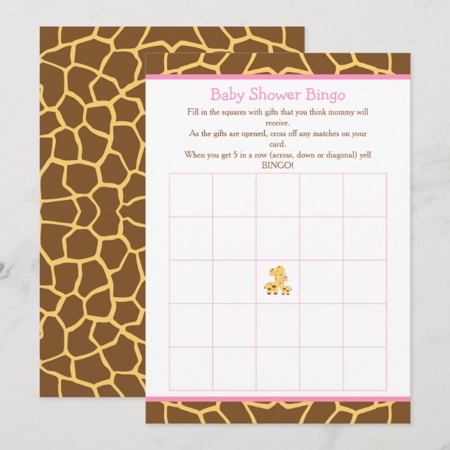 Giraffe Pink Girl Baby Shower Bingo Einladung (Vorne/Hinten)
