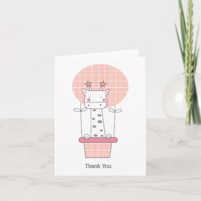 Giraffe Pink Hot Air Ballon Girl Danke (Vorderseite)