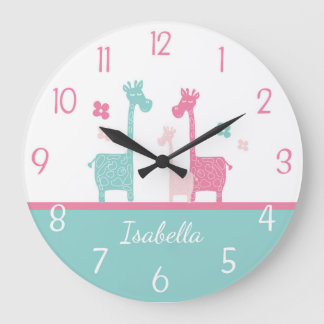 Giraffe Pink Mint Aqua Aquamarin Wall Clock Große Wanduhr