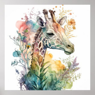 Giraffe Portrait Animal Painting Wildlife Outdoor Poster