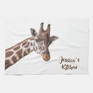 Giraffe Portrait auf Personalisiertem Weiß Geschirrtuch