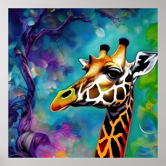 Giraffe Portrait farbenfroh Poster (Vorne)