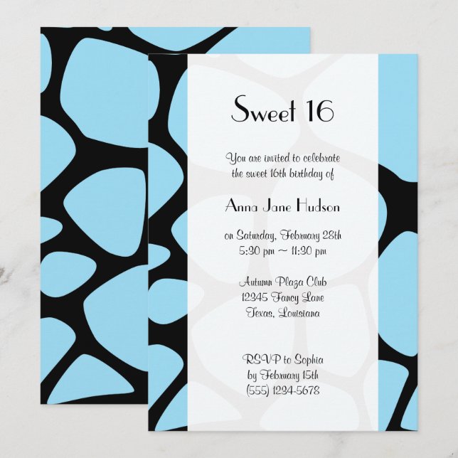 Giraffe Print, Blue Giraffe, Jungle, Sweet 16 Einladung (Vorne/Hinten)