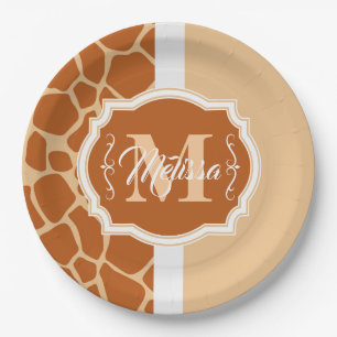 Giraffe Print Monogram Pappteller
