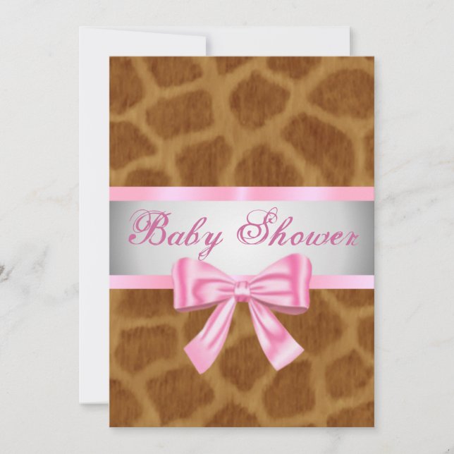 Giraffe Print Pink Bow Baby Shower Einladung (Vorderseite)