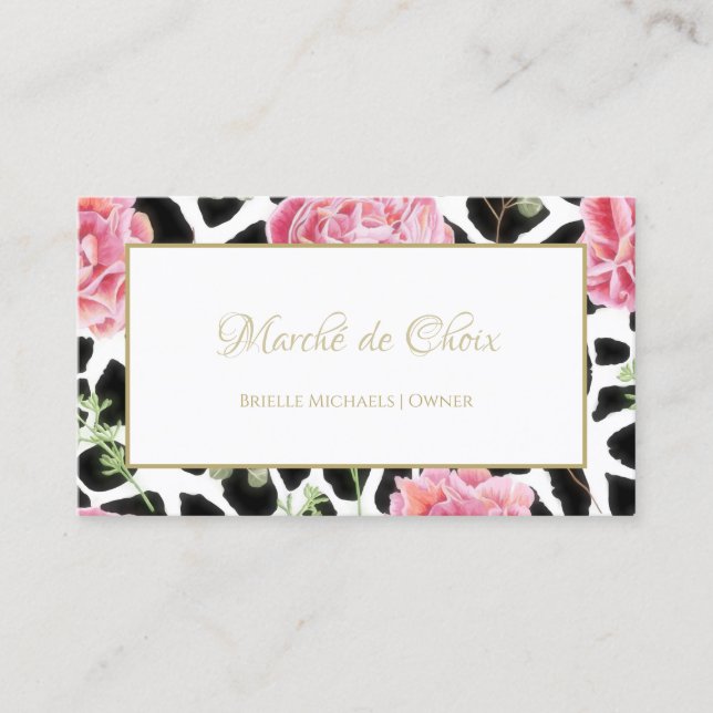 Giraffe Print und Rosa Blütenblüte Boutique Visitenkarte (Vorderseite)