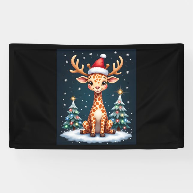 Giraffe Reindeer Hat Weihnachtsbaum Funny Xm Banner (Horizontal)