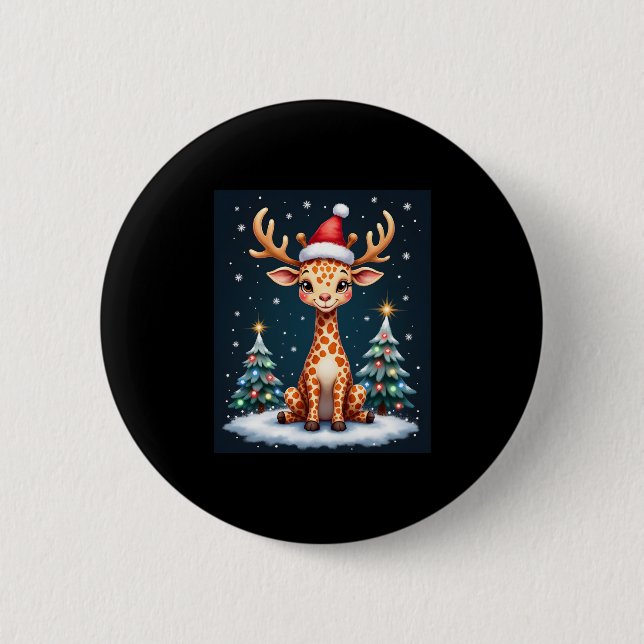 Giraffe Reindeer Hat Weihnachtsbaum Funny Xm Button (Vorderseite)