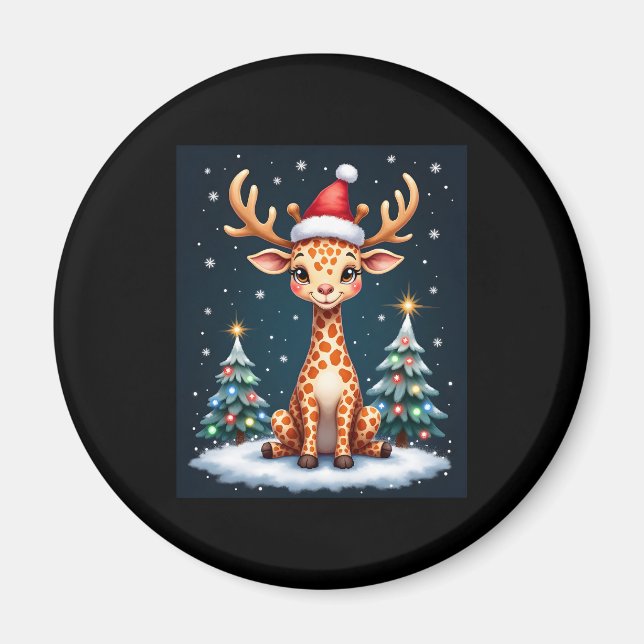 Giraffe Reindeer Hat Weihnachtsbaum Funny Xm Magnet (Vorne)