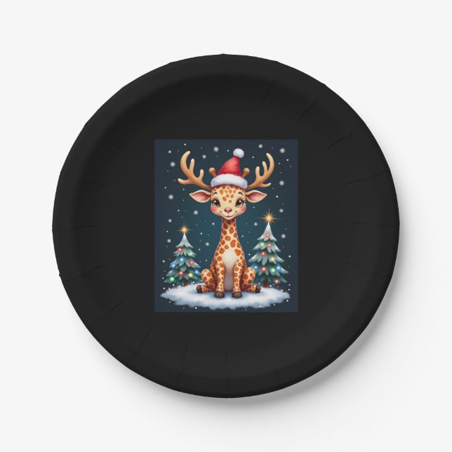 Giraffe Reindeer Hat Weihnachtsbaum Funny Xm Pappteller (Vorderseite)