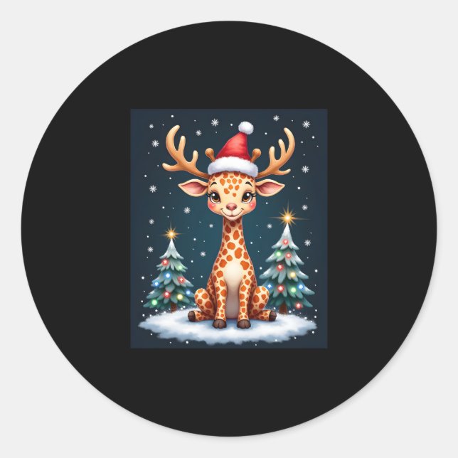Giraffe Reindeer Hat Weihnachtsbaum Funny Xm Runder Aufkleber (Vorderseite)