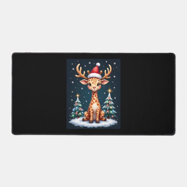 Giraffe Reindeer Hat Weihnachtsbaum Funny Xm Schreibtischunterlage (Vorderseite)