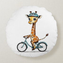 Giraffe Reiten mit dem Fahrrad - HandGezeichnet St Rundes Kissen