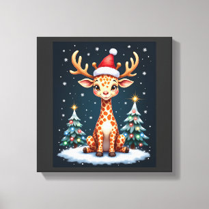 Giraffe Rentier Hut Santa Weihnachtsbaum Lustiges Leinwanddruck