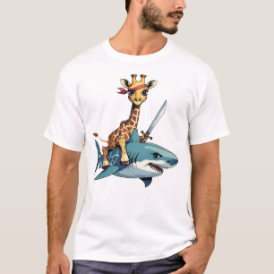 Giraffe Riding a Shark with a Sword - Surreale Kun T-Shirt