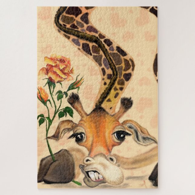 Giraffe romantique avec Puzzle amusant Rose (Vertical)