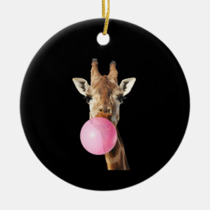 Giraffe Rosa Kaugummi Süß Lustig Tierliebhaber  Keramik Ornament