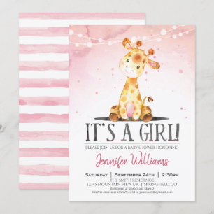 Giraffe rose Baby shower Invitation fille