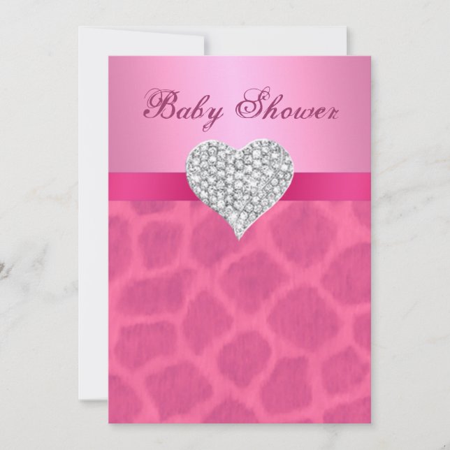 Giraffe rose Diamond Heart Baby shower Invitation (Devant)