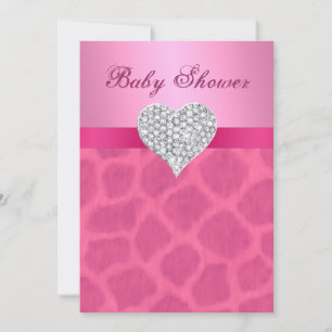 Giraffe rose Diamond Heart Baby shower Invitation
