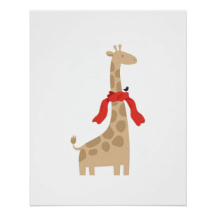 Giraffe Roter Schal Knoten Vogel Poster