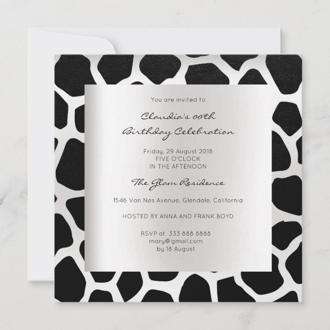 Giraffe Safari Animal Skin Black Silver Geburtstag Einladung (Vorderseite)