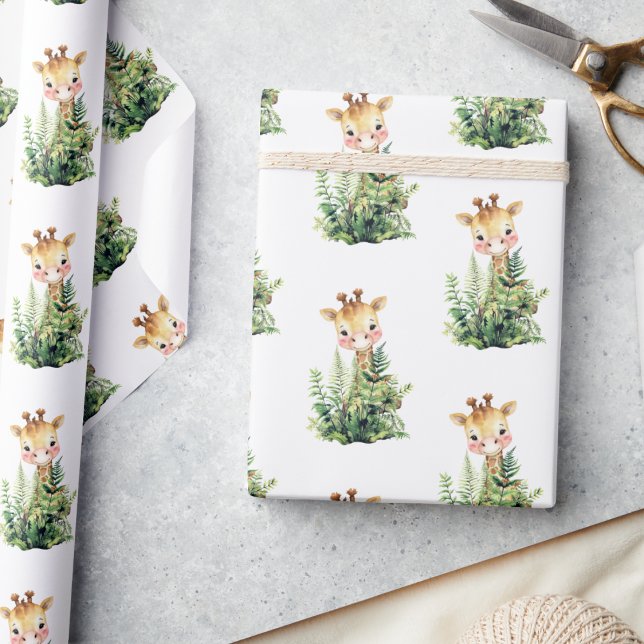 Giraffe Safari Animal Watercolor Kinderdusche Geschenkpapier (Von Creator hochgeladen)