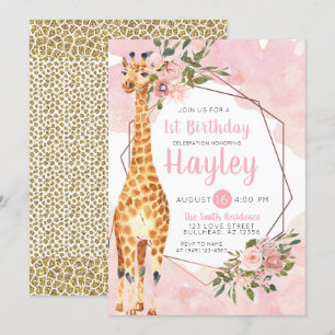 Giraffe Safari Aquarelle Anniversaire Invitation
