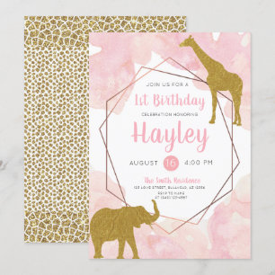 Giraffe Safari Aquarelle Anniversaire Invitation