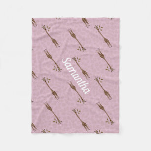 Giraffe Safari Individuelle Name Pink Baby Girl Fleecedecke