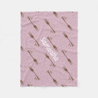 Giraffe Safari Individuelle Name Pink Baby Girl Fleecedecke