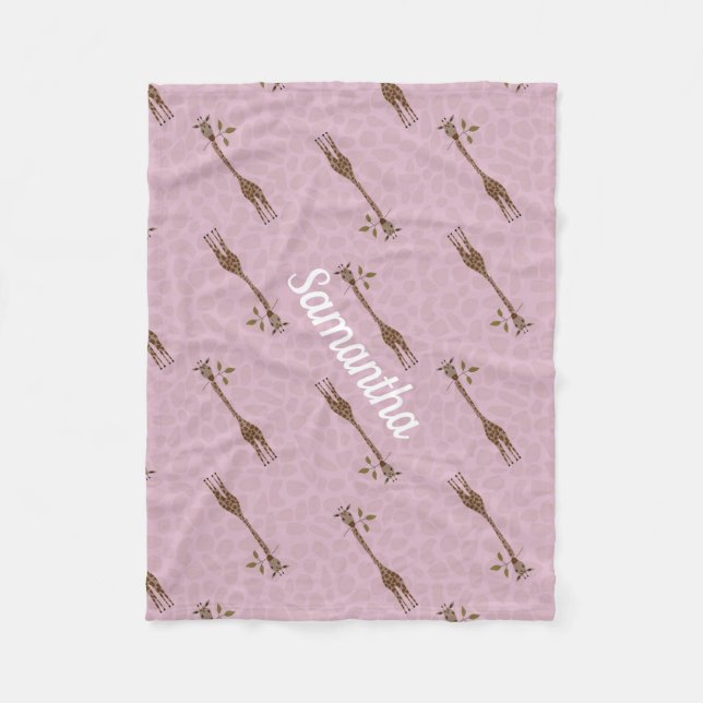 Giraffe Safari Individuelle Name Pink Baby Girl Fleecedecke (Vorderseite)